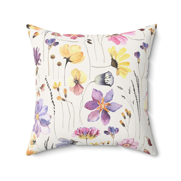 Floral Pattern in Herbarium Spun Polyester Square Pillow