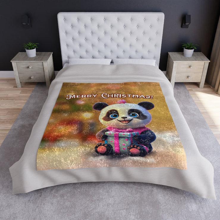 Cute Panda Marry Christmas Girl's Crushed Velvet Blanket