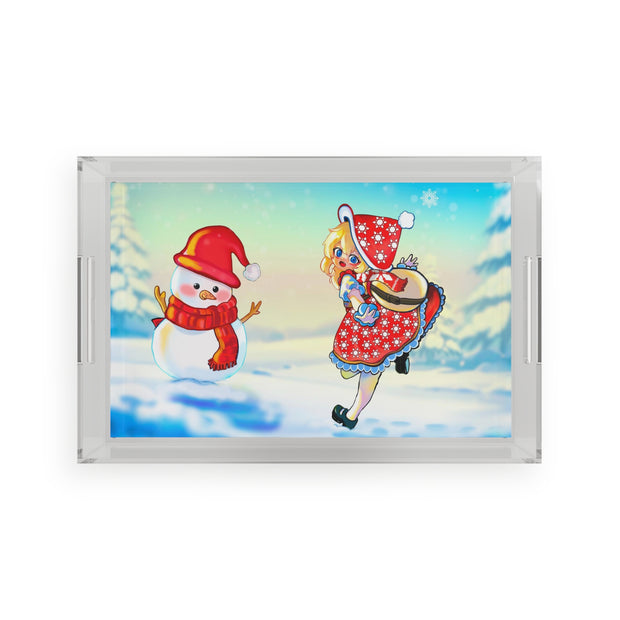 Marry Christmas Cute Girl Full Frame Acrylic Serving Tray