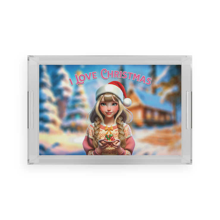 I Love Christmas Girl's Full Frame Acrylic Serving Tray