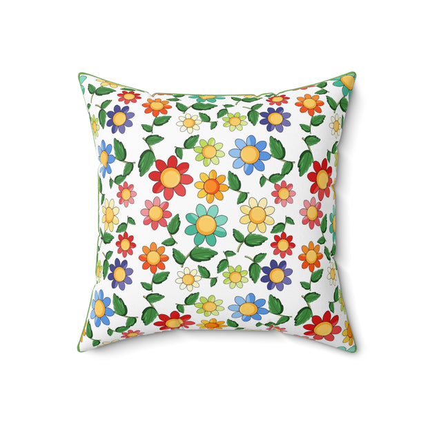 Colorful Flowers Spun Polyester Square Pillow