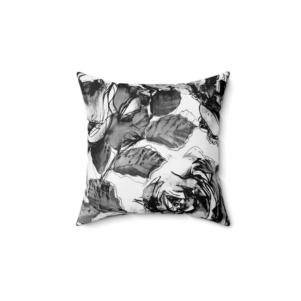 Monochrome White and Black Vintage Spun Polyester Square Pillow