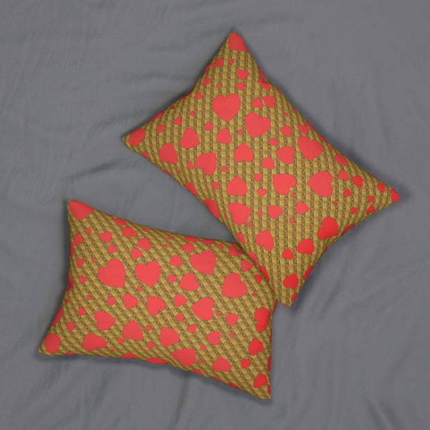 Red hearts Spun Polyester Lumbar Pillow