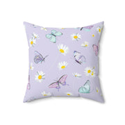 Watercolor Daisy Flowers and Butterfly Spun Polyester Square Pillow