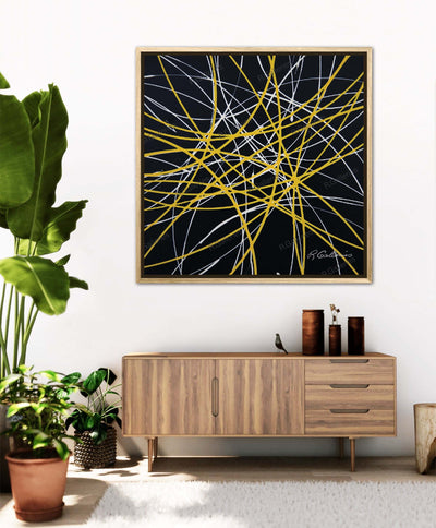 White Yellow & black Abstract 1 Framed Canvas