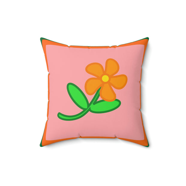 Orange Flower Spun Polyester Square Pillow