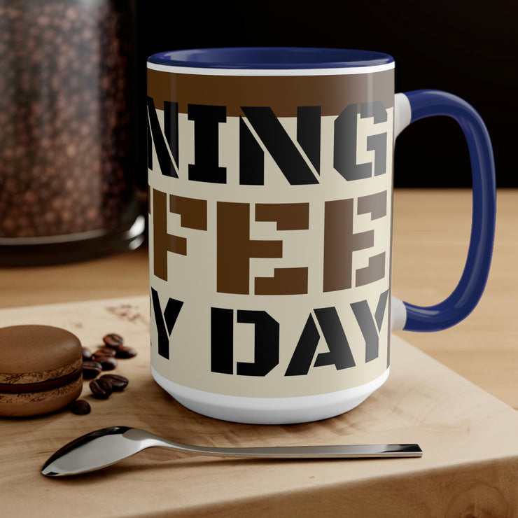 Morning Coffee Two-Tone Coffee Mugs, 15oz
